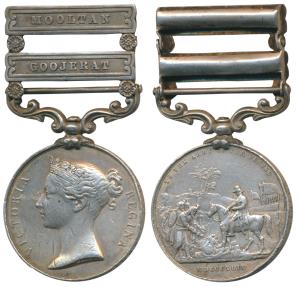 Punjab Medal, Victoria Silver Medal, 1848-1849, 2 clasp, Mooltan and Goojerat, rev. Sir Wa