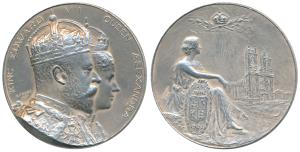 Edward VII Coronation Medal, Silver, 103.30g, conjoined bust of Edward VII and Queen Alexa