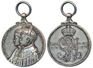 Silver Jubilee Medal of George V and Queen Mary, Silver, obv. conjoined bust of George V a