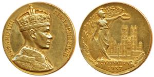 Edward VIII, Proposed Coronation, Gold Medal, 31.56g (9 carat), 1937, obv. crowned bust of