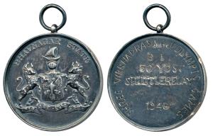 Bhavnagar, Large Silver Medal, 31.32g, coat of the arms of the state on obv., Shree Virbha