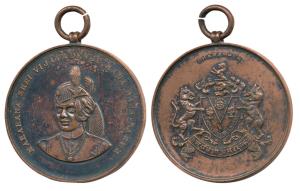 Dharampur, Accession Medal of Maharaja Vijaydevji, Copper, 29.77g, obv. bust of Maharaja V