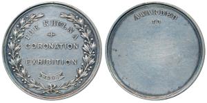The Khulna Coronation Exhibition, Silver Medal, legend and date 1908 within wreath (the de
