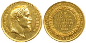 France, Napoleon, Gold Medal, 25.18g, 1866 Paris, obv. bust of Napoleon III, rev. Minister