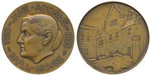 Jane Addams, Bronze Medal, Hull House Chicago on rev. Very Fine+. Jane Addams was a pionee