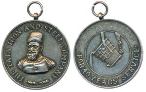 Tata Iron and Steel Company, Silver, For 40 Years Service, portrait of Jamshedji Tata on o