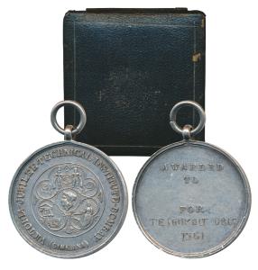 Convent of Jesus and Marry, Parel; Byculla; Poona, Silver Medal, 58g, obv. Mary holding ba