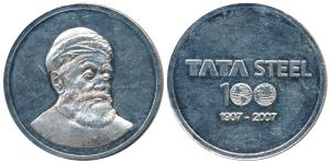Tata Steel, Silver, 100g, portrait of Jamshedji Tata on obv., name of the company with 100