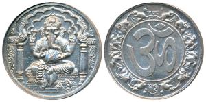 Silver Bar, Silver 20g, Ganpatiji seated under an ornate arch on obv., OM on rev. Mint Sta