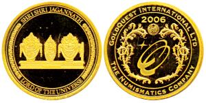 Shri Shri Jagannath means Lord of the Universe, Gold Medallion, 6g, obv. the three deities
