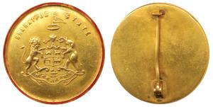 Bharatpur, Gold Badge, 20.4g, coat of arms of the state within an enameled red border on o