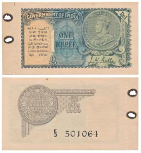 George V, Rupee 1, 2nd issue, 1935, signed J. W. Kelly, Prefix E, (J&R3.2.1A). With perfor
