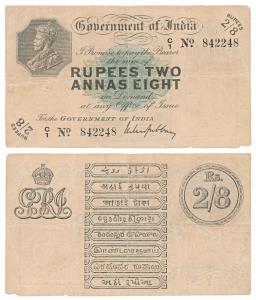 George V, Rupees 2 Annas 8 (2 & ½ Rupees), 1918, signed M. M. S. Gubbay, Prefix C for Calc