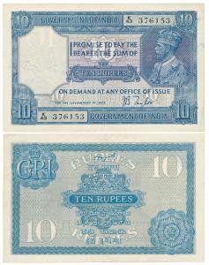 George V, Rupees 10, 2nd issue, 1926, signed J. B. Taylor, (J&R 3.7.2). About Uncirculated