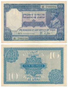 George V, Rupees 10, 2nd issue, 1926, signed J. B. Taylor, (J&R 3.7.2). About Uncirculated