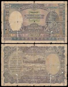 George V, Rupees 1000, 1931, Calcutta circle of issue, signed J. B. Taylor, (J&R 3.11.1B).