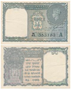 George VI, Rupee 1, 1944, signed C. E. Jones, inset ‘A’ and serial number in black (J&R 4.