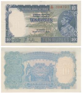 George VI, Rupees 10, 1st issue, 1938, signed J. B. Taylor, (J&R 4.5.1). Uncirculated.
