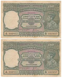 George VI, Rupees 100, 1938, Calcutta, signed J. B. Taylor (J&R 4.7.1B). Very Fine, Rare.