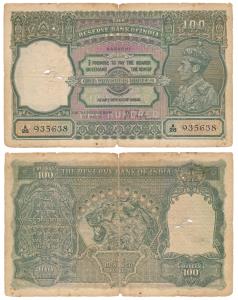 George VI, Rupees 100, 1938, Karachi, signed J. B. Taylor, (J&R 4.7.1D). Fine+, Very Rare.