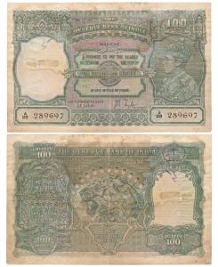 George VI, Rupees 100, 1938, Madras, signed J. B. Taylor (J&R 4.7.1F). Some stains, About 