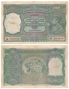 George VI, Rupees 100, 1938, Calcutta, signed C. D. Deshmukh (J&R 4.7.2B). Very Fine+, Sca
