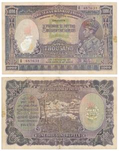 George VI, Rupees 1000, 1938, Calcutta, signed by J. B. Taylor, (J&R 4.8.1B). Some stains,