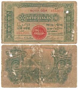Indo-Portuguese, Oito (4) Tangas, 2nd issue, 1917, Banco Nacional Ultramarino, red seal ty