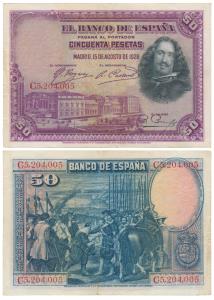 Spain, Cincuenta (50) Pesetas, 1928, Madrid. About Extremely Fine, Scarce.