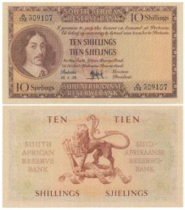 South African Reserve Bank, 10 Shillings, 1959, Pretoria. Extremely Fine, Rare.