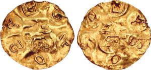 Chalukyas of Vengi, Raja Raja Chalukya (c. 1019-1060 AD), Gold Pagoda, 4.29g, Regnal Year 