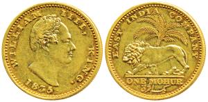William IV, Proof Restrike Gold Mohur, 1835, Calcutta Mint, ’F’ incused on truncation, lio