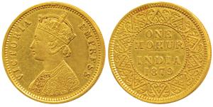 Victoria Empress, Gold Mohur, 1879, Bombay Mint, (Prid 17). Very Fine+, Very Rare.