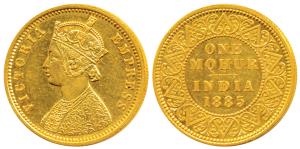 Victoria Empress, Gold Mohur, 1885, V in Jabot (Prid 21). Very Fine+, Rare.