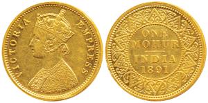 Victoria Empress, Gold Mohur, 1891, Bombay Mint, (Prid 24). Extremely Fine, Very Rare.