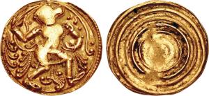 18th to 19th century, Gold Token, 3.96g, Obverse: Hanuman to right with floral ornamentati