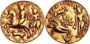 18th to 19th century, Gold Token, 11.56g, Obverse: Yuddhishthir riding left on horseback; 