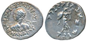 Indo-Greeks, Menander I (c. 160-145 BC), Silver Drachm, 2.44g, obv. diademed bust to left 