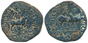 Indo-Scythians, Azes, Copper Deca Chalkon, 22.23g, Hazara Mint, obv. King mounted on a hor