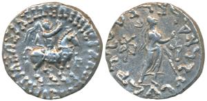 Indo-Scythians, Azes II (35 BC - 5 AD), Silver Tetradrachm, 9.58g, obv. King mounted on a 