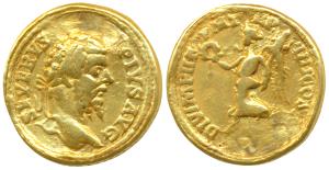 Septimius Severus, Gold Aureus, 7.16g, Rome, obv. laureate head to right with legend SEVER