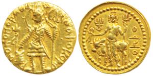 Kushanas, Vasudeva (c. 192-225 AD), Gold Dinar, 8.04g, obv. king nimbate standing left, ho