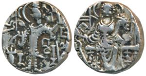 Kushanas, Kipanada (c. 340-360 AD), Base Gold Dinar, 7.66g, obv. king nimbate standing lef