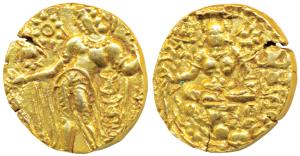 Chandragupta III (c. 450-455 AD), Gold Dinar, 8g, ’Archer’ type, obv. king nimbate, standi