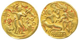 Ceylon, Shri Lankan Kings, Gold Kahavanu, 4.32g, Anonymous, Chola type, obv. king seated o