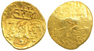 Yadavas of Devagiri, Bhillama V (c. 1185-1193 AD), Gold Padma Tanka, 3.74g, five punches o