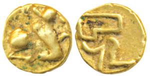 Eastern Gangas of Orissa, Gold Ganga Fanam, 0.39g, Uncertain ruler reading ’Sri Rama’, obv