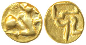 Eastern Gangas of Orissa, Gold Ganga Fanam, 0.36g, Uncertain ruler reading ’Sri Rama’, obv