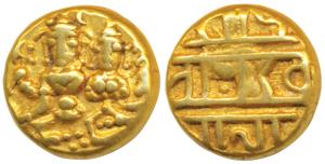 Vijayanagar Empire, Devaraya I, Gold Pagoda, 3.39g, Shiva-Parvati seated, Siva holding ant