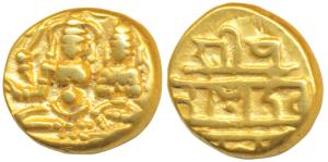 Vijayanagar Empire, Devaraya I, Gold Pagoda, 3.37g, Shiva-Parvati seated, Siva holding ant